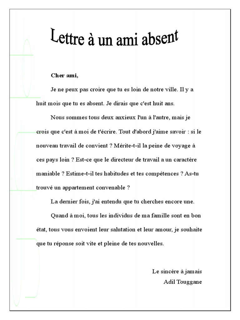 Lettre A Un Ami Absent Pdf