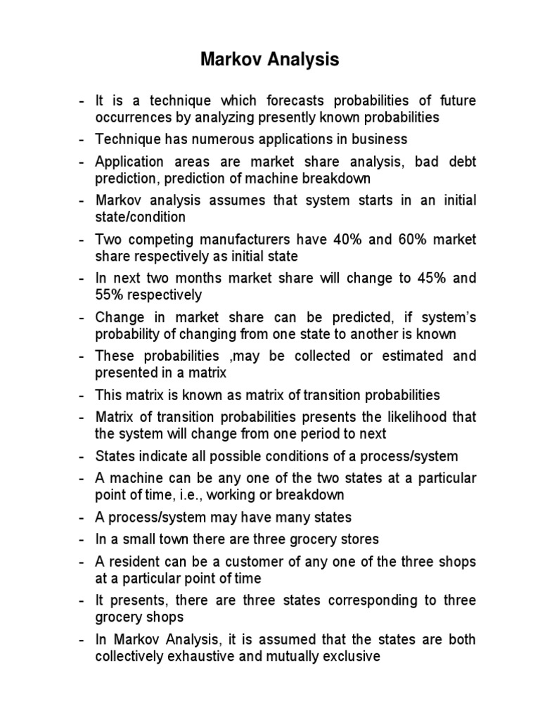 Markov Analysis PDF Markov Chain Statistical Theory