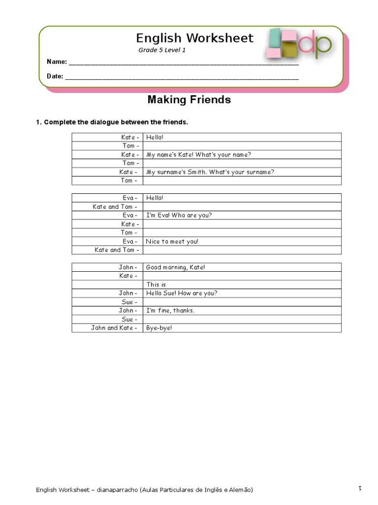 Inglês - friends worksheet