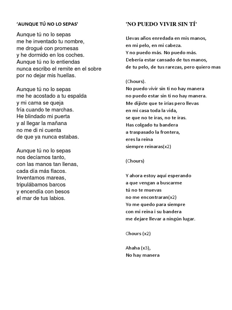 Aunque Tú No Lo Sepas-No Puedo Vivir Sin Ti | PDF
