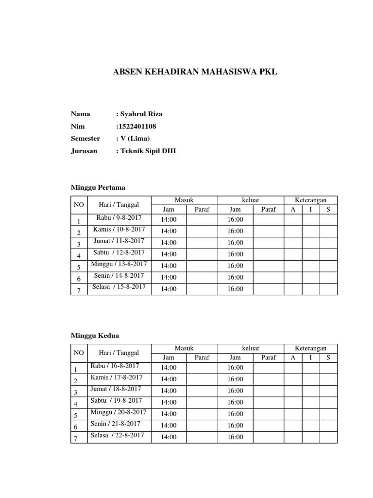 Absen Kehadiran Mahasiswa Pkl