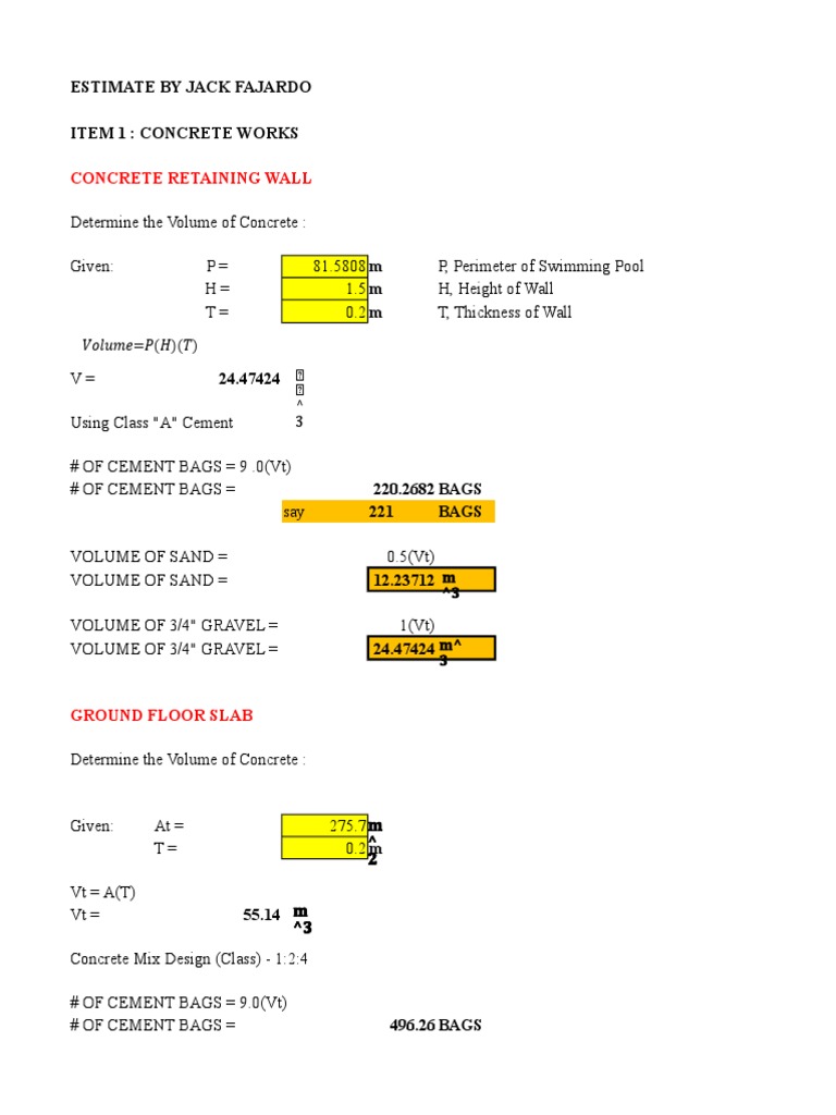 Concrete Estimate by Jack Fajardo PDF Sand Concrete