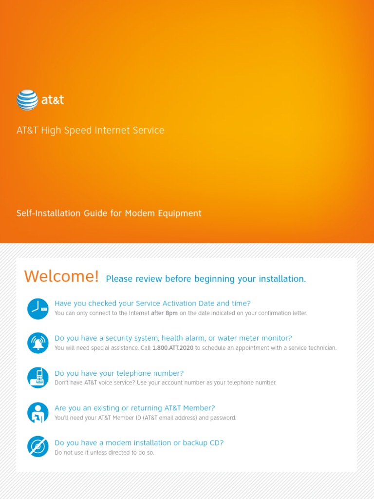ATT HSI SelfInstallation Guide All PDF Digital Subscriber Line Modem