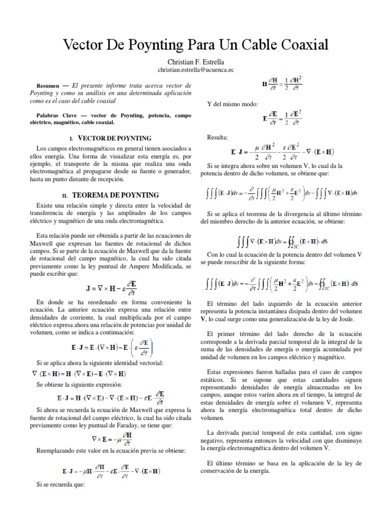 Análisis del Vector de Poynting en Coaxiales | PDF | Electromagnetismo ...