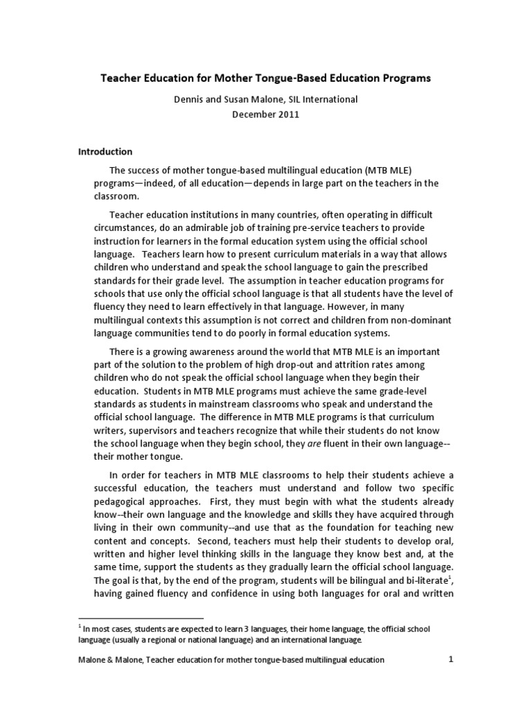 Teacher Education for MTB MLE Programs | PDF | Second Language | Fluency
