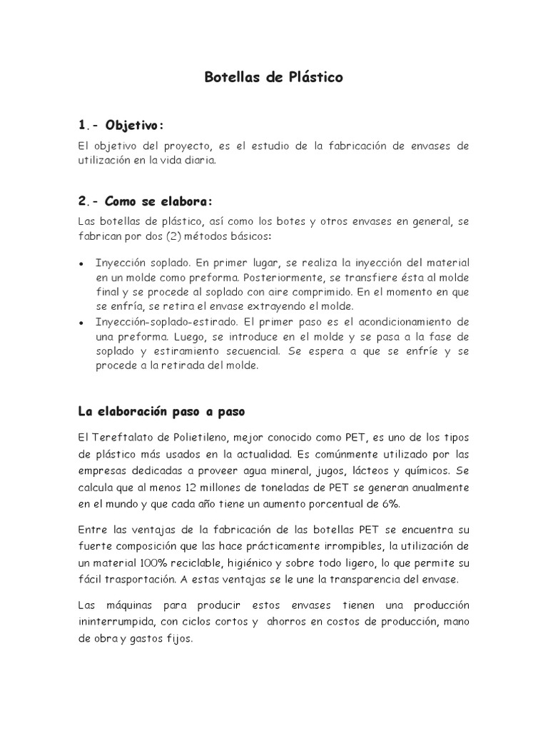 Proceso de Fabricación de Botellas PET | PDF | El plastico | Reciclaje