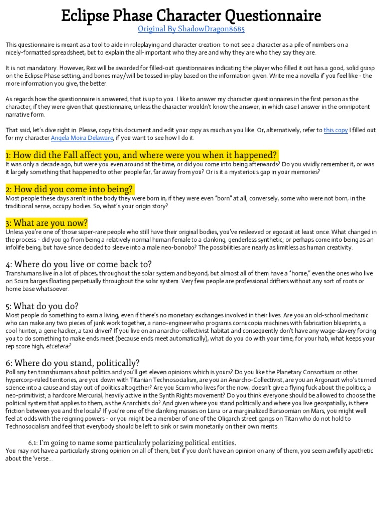 Eclipse Phase Character Creation Guide | PDF | Gender | Gender Studies