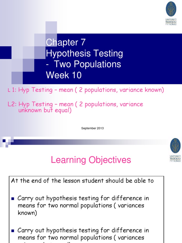 Hypothesis Testing for Two Means | PDF | Statistical Hypothesis Testing ...