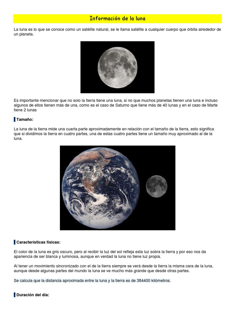 Información de La Luna Nivel Primario | PDF | Luna | Satélite natural