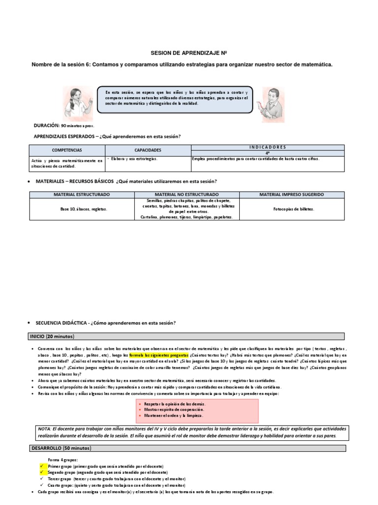 Sesion de Aprendizaje Cuarto Grado | PDF | Enseñanza de matemática ...