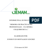Informe de Practicas Pre Profesionales - CIA Colquirrumi S.a, Junior Montalbán (MODIFICADO)