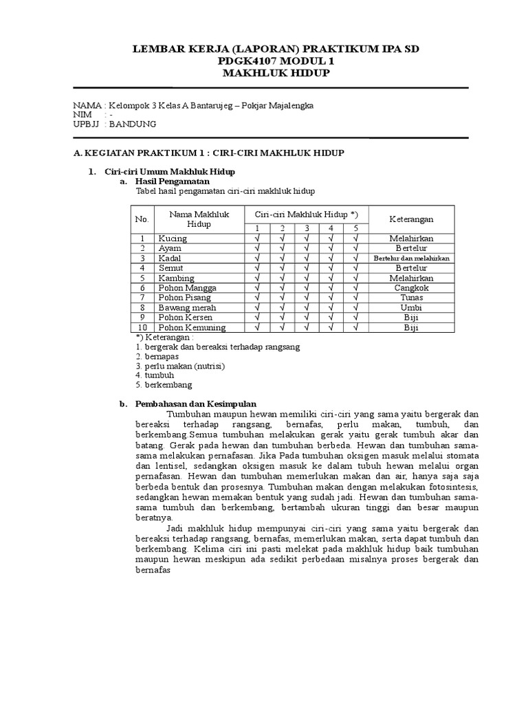 Contoh Laporan Praktikum Ipa Smp Kelas 8