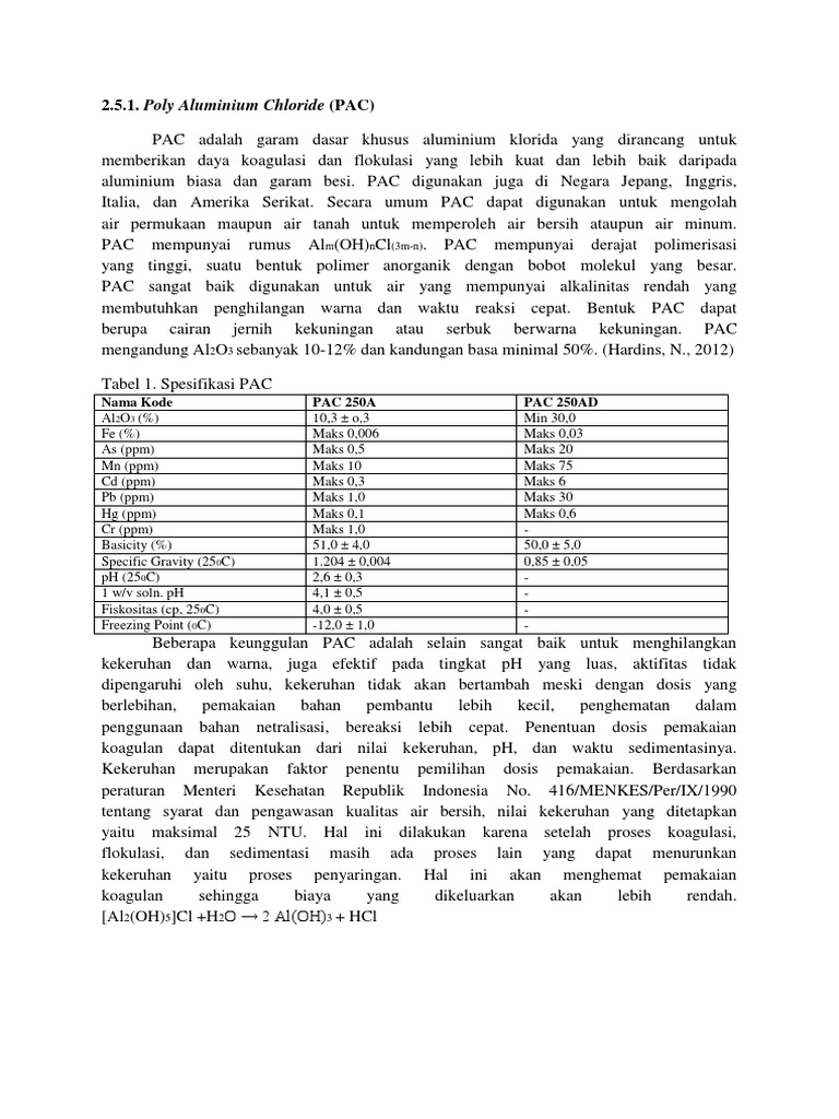 Keunggulan dan Spesifikasi PAC untuk Air Bersih | PDF | Memasak ...