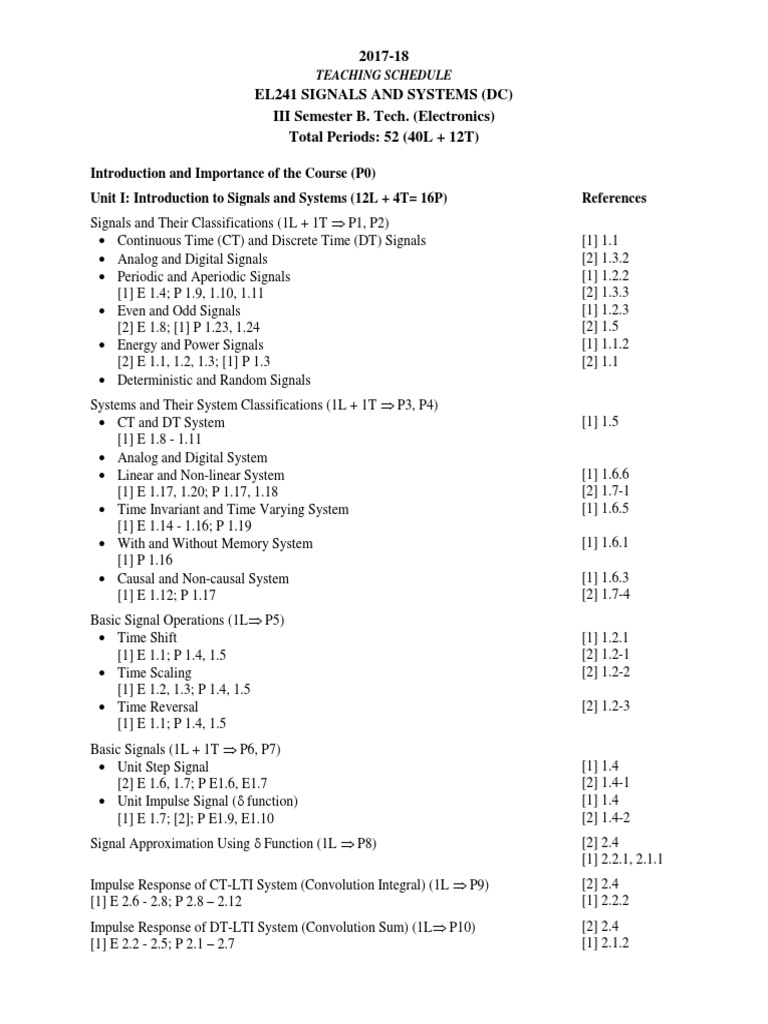 2017-18 El241 Signals and Systems (DC) III Semester B. Tech ...
