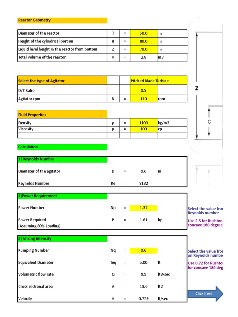 Agitator Power Requirement And Mixing Intensity Calculation Pdf Chemical Reactor Liquids