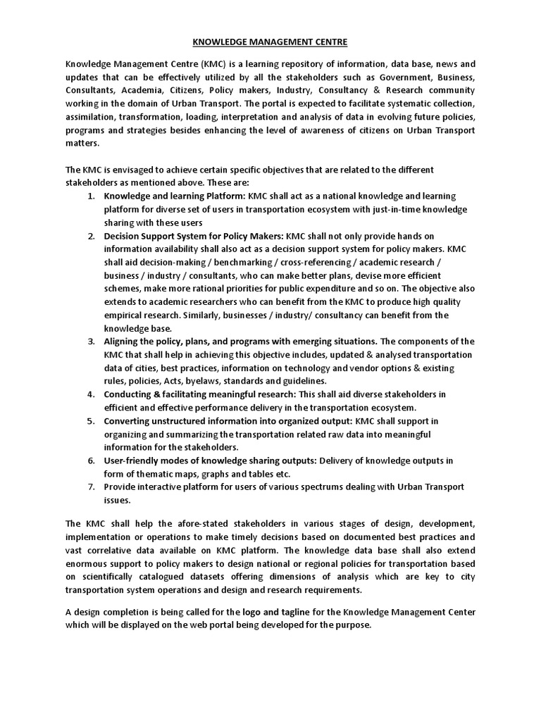 Knowledge Management Centre | PDF | Decision Support System | Knowledge ...