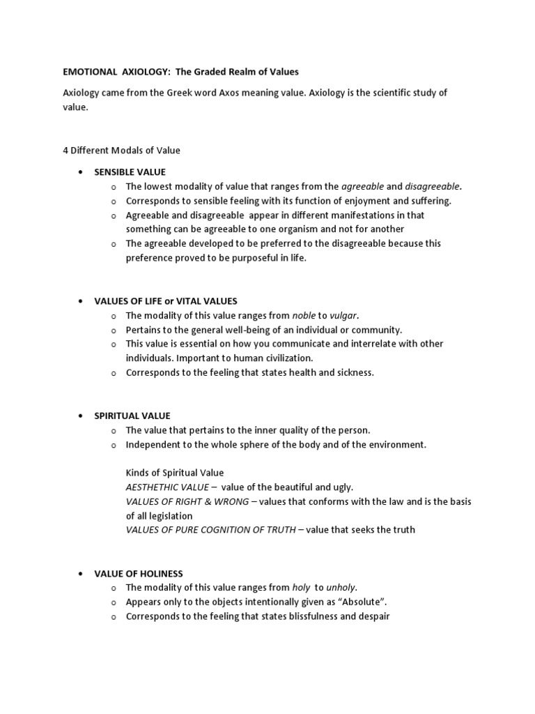 Emotional Axiology: Graded Values Explained | PDF