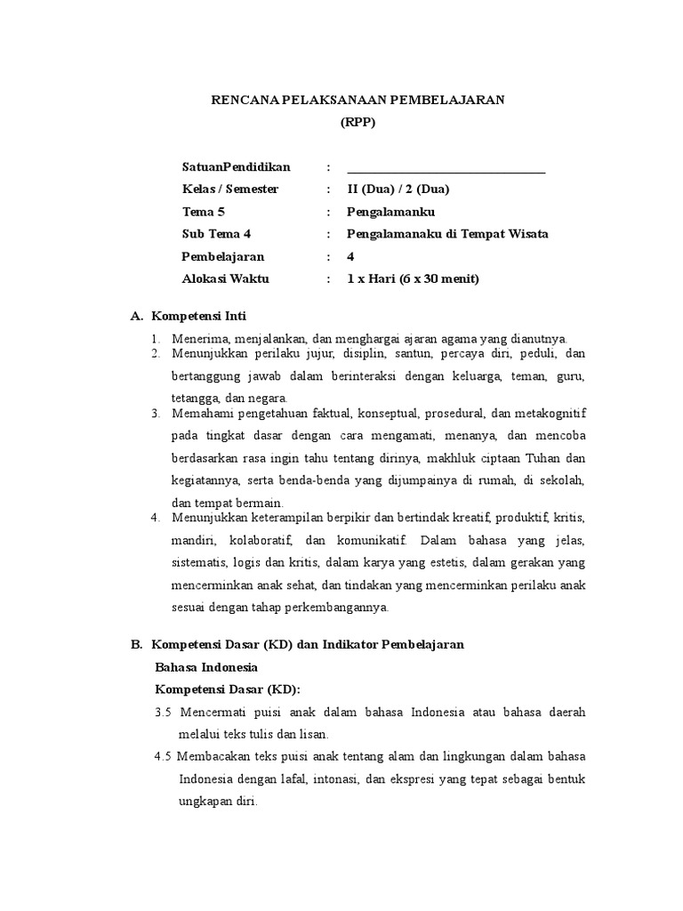  Rpp Kelas 2 Tema 4 Subtema 2 Pembelajaran 1 6
