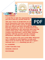 welcome letter for ix-b-2018-19