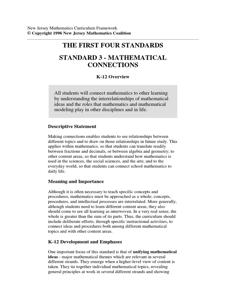 New Jersey Mathematics Curriculum Framework PDF Science