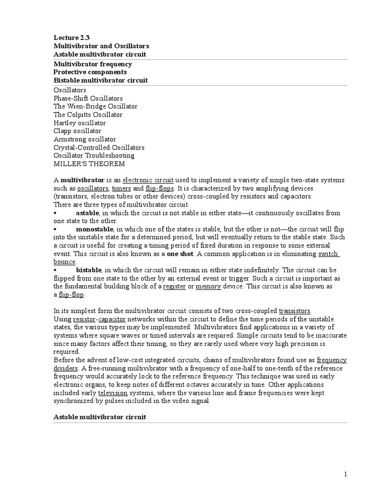 Multivibrators PDF Electronic Oscillator Analog Circuits