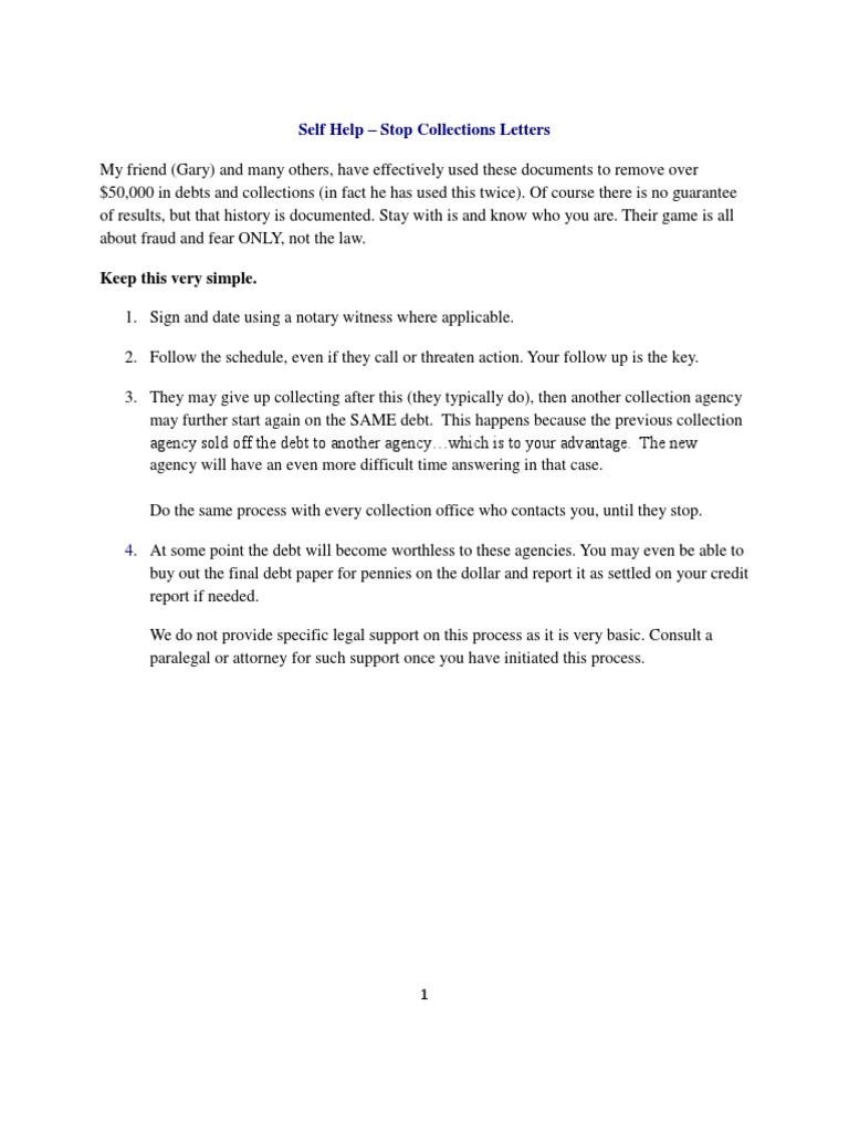 Keep This Very Simple.: Self Help - Stop Collections Letters | PDF ...