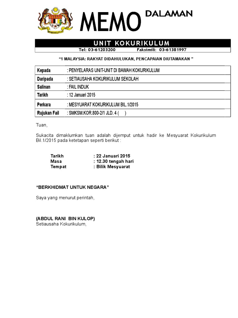 Contoh Memo Dalaman Pdf
