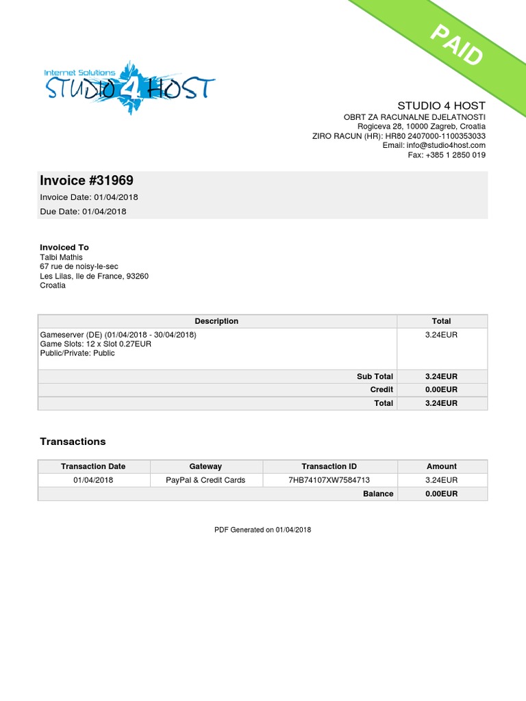 Invoice for Gameserver Hosting | PDF | Payments | Services (Economics)