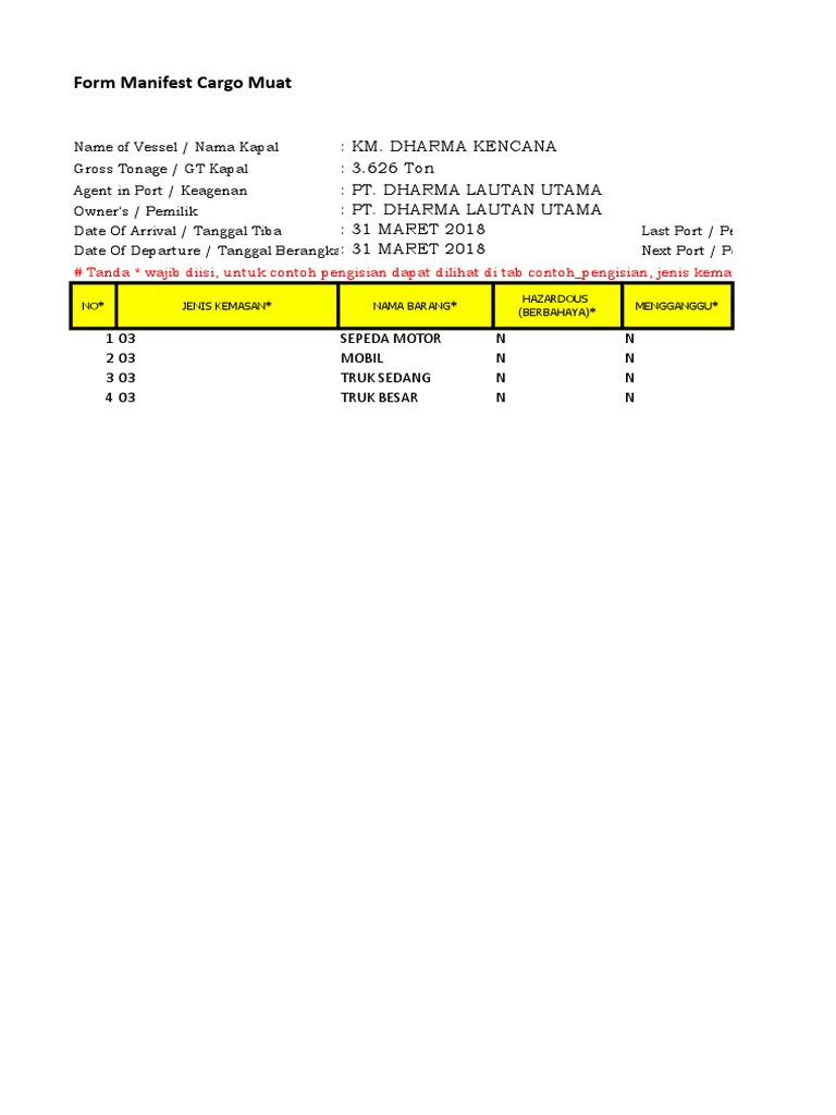 Format Manifest Cargo Muat | PDF