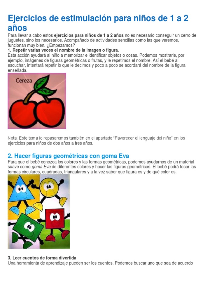 Ejercicios de Estimulación para Niños 1-2 Años | PDF | Hemisferio ...