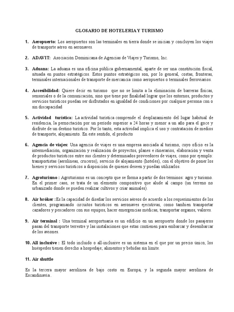 Glosario de Términos Turísticos y Hotelero | PDF | Turismo | Agencia de ...