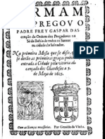 Sermão de Fr. Gaspar da Bahia de Todos os Santos, Slavador. Na primeira Missa de Graças Públicas pela derrota dos Holandeses (1625)