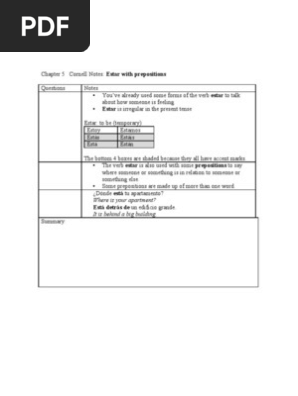 Cornell Notes Estar With Prepositions