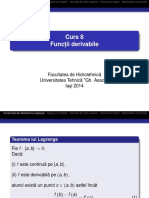 Curs 8 Func Tii Derivabile: Facultatea de Hidrotehnic A Universitatea Tehnic A "Gh. Asachi" Ia Si 2014