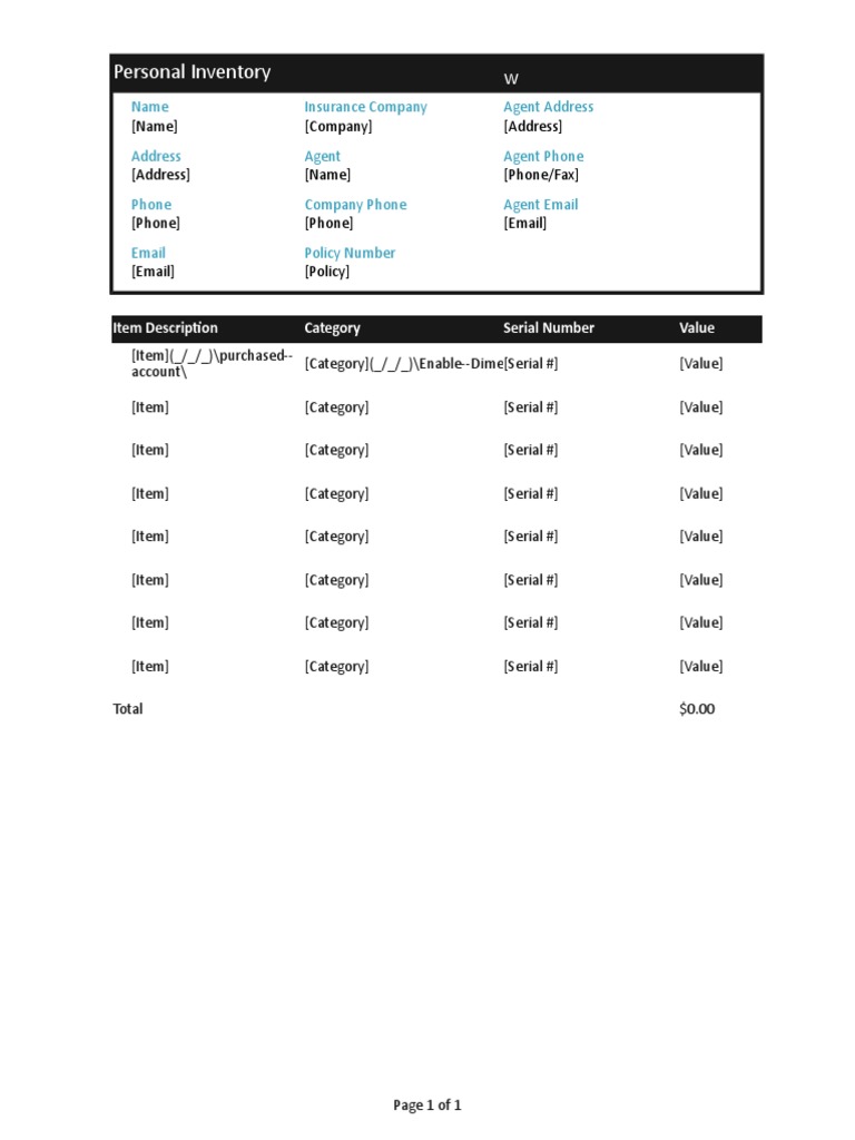 Personal Inventory Checklist Template | PDF | Computing | Business