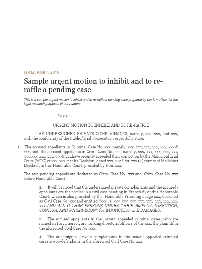 Sample Motion To Inhibit PDF Lawsuit Judge