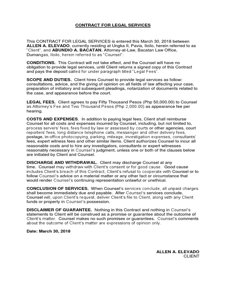 Legal Services Contract Agreement | PDF | Service Of Process | Attorney ...