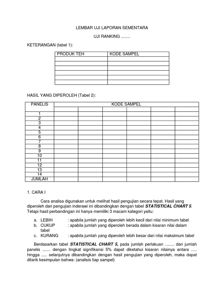 Lembar Pengolahan Data Uji Duo-Trio Buat Praktikan Print Dulu 20x | PDF