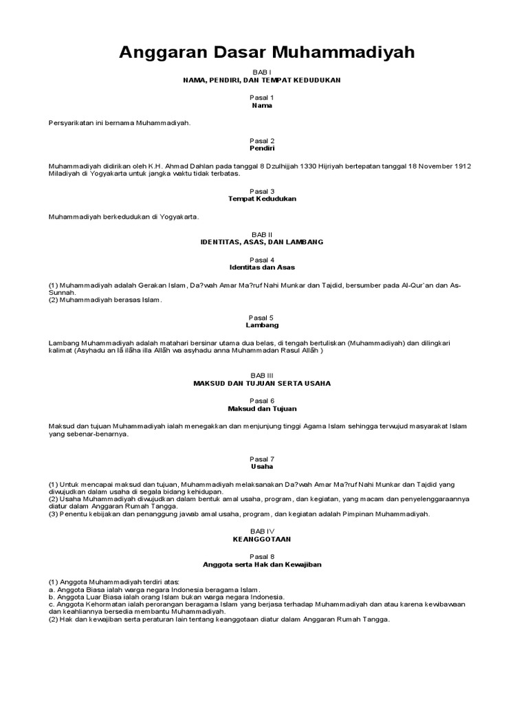 Anggaran Dasar Muhammadiyah Pdf