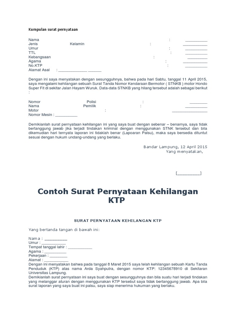 Kumpulan Surat Pernyataan Pdf