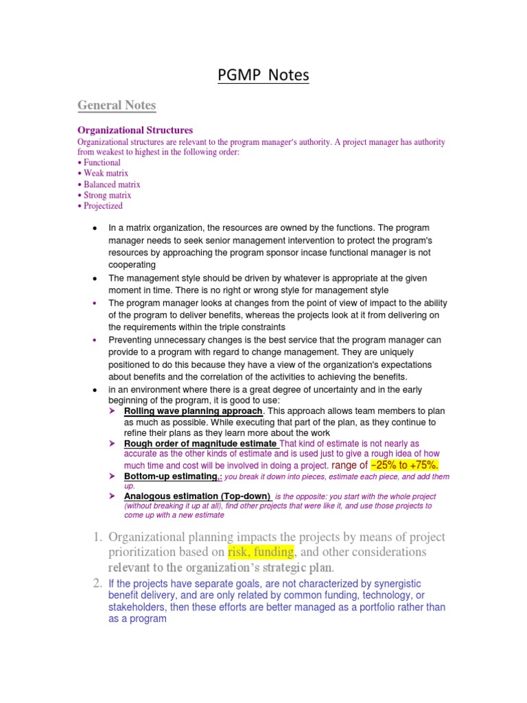 PGMP Notes | PDF | Project Management | Strategic Management