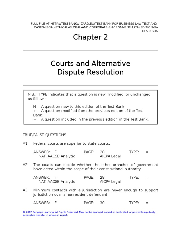 Test Bank For Business Law Text and Cases Legal Ethical