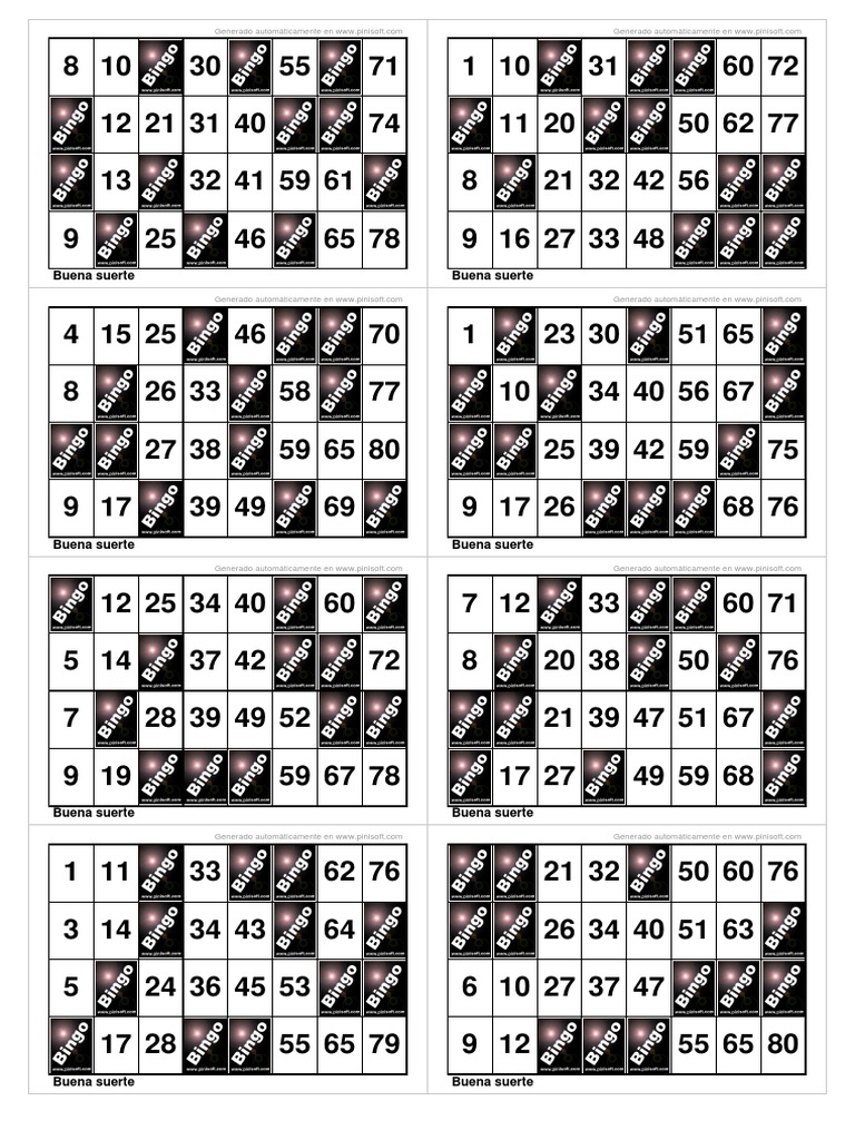  400 cartones de bingo 90: Este juego de cartones incluye 400  cartones de papel con 27 cuadros en los que hay 15 números. Todos los  cartones tienen una  aleatoria diferente. (