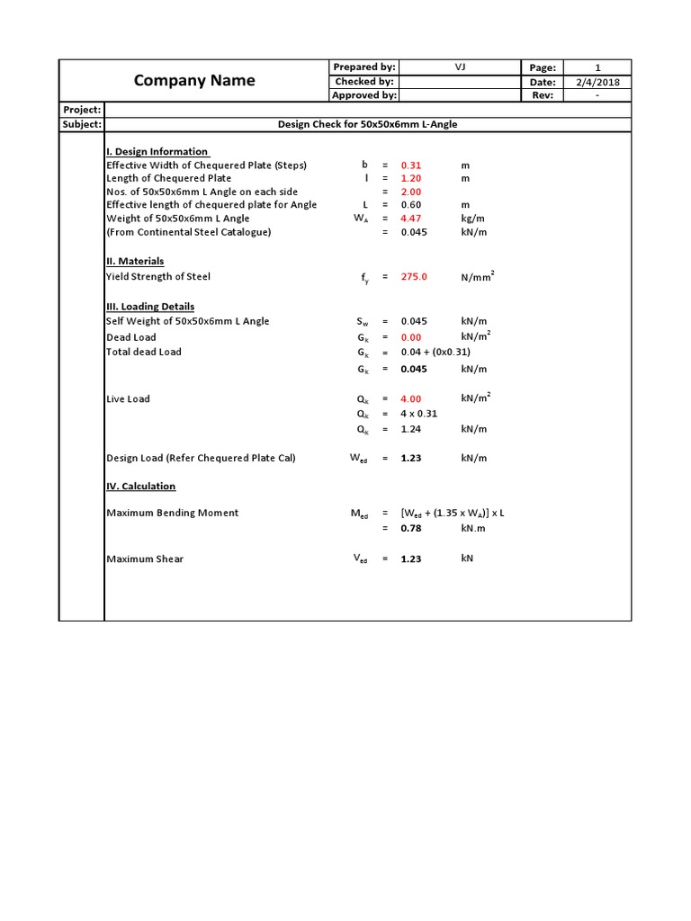 Design Calculation For L Angle - Eurocode Design | PDF | Bending ...