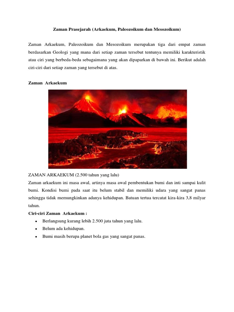 Zaman Prasejarah Arkaekum Paleozoikum Dan Mesozoikum