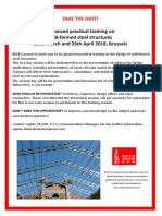 Advanced Practical Training On Cold-Formed Steel Structures 22nd March and 26th April 2018, Brussels