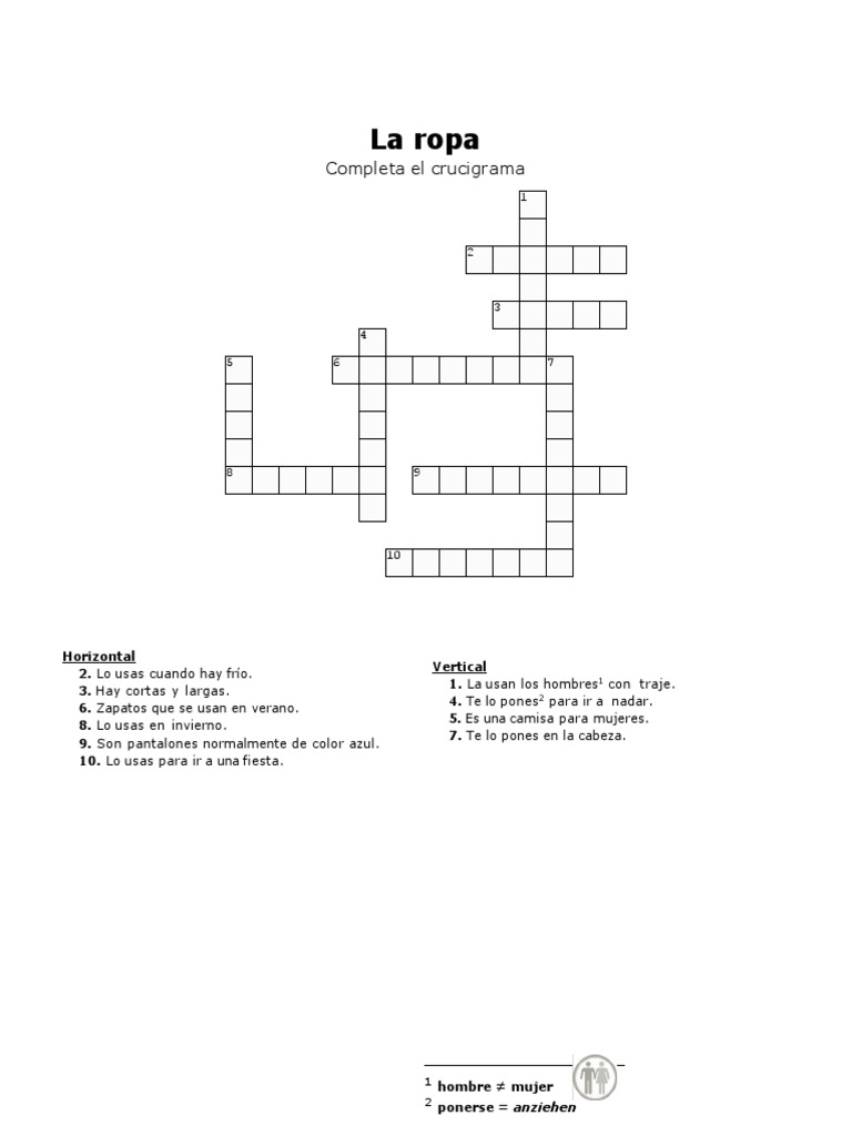 Crucigrama La Ropa