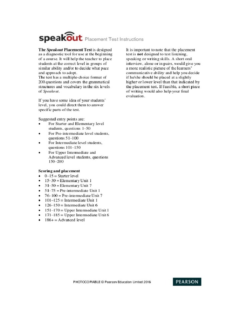 Placement Test Speakout | PDF