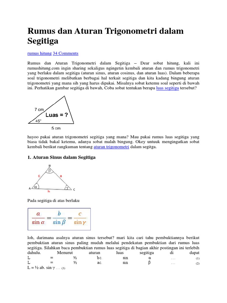 Rumus Dan Aturan Trigonometri Dalam Segitiga | PDF