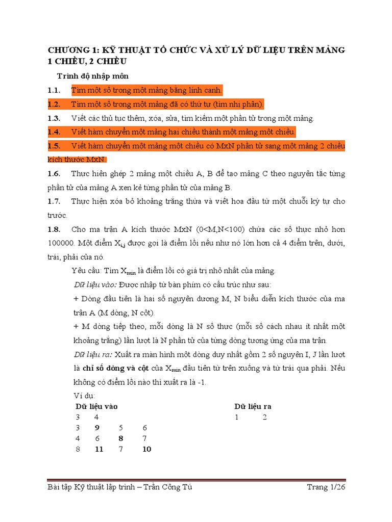 Bai Tap - Ky Thuat Lap Trinh - Chuong 1 | PDF